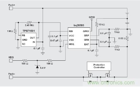 圖3 具有 bq26500 的兩節電池應用
