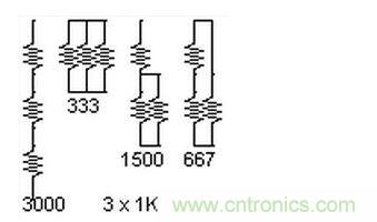 3個(gè)電阻，4種組合。