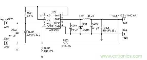 Buck電路應用實例-輸入9～12V，輸出3.3V 800mA電路