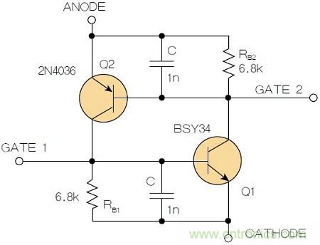 圖2：增加兩個電容值為1nF的SMD陶瓷電容器后，可以在ΔV達(dá)到10V的情況下防止導(dǎo)通。