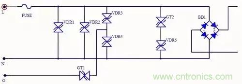 壓敏電阻和陶瓷氣體放電管抗雷擊浪涌電路 壓敏電阻和陶瓷氣體放電管抗雷擊浪涌電路