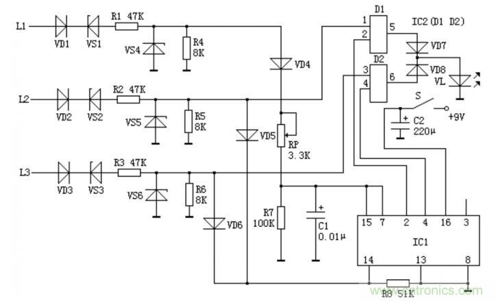 解讀三相交流電相序指示器電路工作原理 解讀三相交流電相序指示器電路工作原理